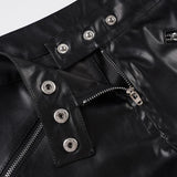MQTIME  -  Faux Leather Mini Shorts Women Black Button Detail Zipper Pockets Low Rise Casual Going Out Club Party Night Out Outfit