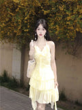 MQTIME  -  Mini Dresses Women Elegant Irregular Sleeveless Halter Ruffles Bandage Backless Sweet Fashion Party Dress Female Casual