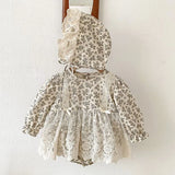  MQTIME  -  New Spring Toddler Baby Girl Romper+Hat Long Sleeved Cotton Print  Lace Splicing Newborn Baby Jumpsuit Children Clothes