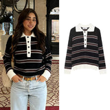  MQTIME  -  Women Fashion Striped Print Knitted Sweaters 2026 Star Same Style Long Sleeve Female Pullovers Elegant Chic Knitwear Top