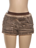  MQTIME  -  Wild Hottie Shorts Women Winter Trend Furry PU Patchwork Zip Simple Sexy  Punk Stretch Skinny Street Clubwear Bottom