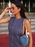 MQTIME  -  Women's Casual Stripe Jumpsuit O-neck Sleeveles High Waist Wide Leg Trousers Bodysuit Female Summer Fashion Lady Rompers