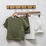  MQTIME  -  Summer New Boys And Girls Daily Casual Soft Suit 100% Cotton Children's Round Neck Short Sleeve T-Shirt + Loose Shorts 2pcs Sets