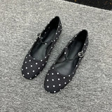 MQTIME  -  Square Toe Polka Dot Flats Shoes for Women Elegant Spring Autumn Ballet Flats Casual Streetwear Satin Buckle Strap Black Loafers