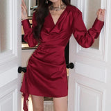 MQTIME  -  Elegant Lady Bodycon Dress New Season Ruffle Asymmetrical Design Short Dress Pure Desire Style