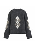 MQTIME  -  Women Vintage Casual Chic Cardigan Women Argyle O-Neck Single Breasted Knitted Coat Fashion Autumn Winter Holiday Lady Coat