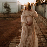 MQTIME  -  Bohemian Photoshoot Pregnancy DressOne Shoulder Pleated Chiffon Elegant Two Piece Dress Set Maternity Dresses for Baby Showers