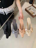 Mqtime Round Toe Women Slides Slippers 2024 New Arrivals Outside Mules Shoes Fashion Dress Beige Pink Blue Black Thin Mid Heeled 35-39