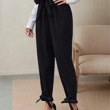 MQTIME  -  Women's Fashionable Elegant Personality Small Foot Pants Spring Autumn High Waist Pockets with Bow Comfortable Breathable Pants