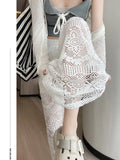 MQTIME  -  Lace Lace Waist Wide Leg Pants Summer New High Waist Hollow Out Straight Leg Pants Korean Fashion Loose White Casual Pants