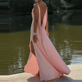 MQTIME  -  Female Summer Party Evening Robes Elegant Split Women's Dresses Solid Square Collar Backless Sleeveless Long Dress Vestidos