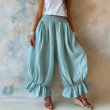 MQTIME  -  New Women Summer Casual Lantern Pants Fashion Falbala Ruffle Hem Elastic Waist Cotton Linen Blend Loose Fit Ladies Trousers