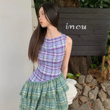MQTIME  -  Tank Top Plaid Dress for Women, Romantic and Retro Design, Unique and Unique for the Minority to Wear, Summer Contrast Co Co