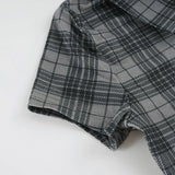 MQTIME  -  American Vintage Plaid Print Turn Down Collar Short Sleeve Slim Single Breasted Basic Women Shirt