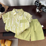 MQTIME  -  2Piece 2025 Summer Toddler Boy Outfits Korean Fashion Stripe Cotton Short Sleeve Tops+Shorts Baby Clothing Children's Sets B062