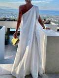 MQTIME  -  Women's Solid Color Summer One-Shoulder Maxi Dresses 2025 New Loose Asymmetrical Urban Elegant Party Evening Long Dress