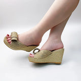 MQTIME  -  European and American Style Summer New Rhinestone Thick-bottomed High-heeled Wedge-heeled Cool Slippers