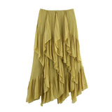 MQTIME  -  European And American Style 2025 Summer New Women's Clothing Simple Layered Decoration Mid Waist MIDI Skirt