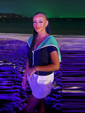  MQTIME  -  Women Lapel Knitted Top Pullover Color Blocking Single Breasted Short Sleeve Slim Short Tops 2026 Female New Chic Top Outfits