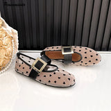 MQTIME  -  Summer Fashion Breathable Mesh Metal Buckle Women Ballet Flats Comfortable Soft Soles Mary Janes Walking Loafers Dance Shoes