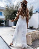 MQTIME  -  Lace Maxi Dress Strapless Hollow Out Embroidery White Dress Mujer Open Back Summer Vacation Dress A-line Lace Robes