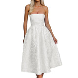 MQTIME  -  Summer Strapless Jacquard Floral Dresses Women Corset A Line Midi Cocktail Party Dress Backless Elegant Sexy Party Dresses