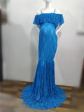  MQTIME  -  Ruffles Lace Maternity Dresses For Photo Shoot Shoulderless Fancy Pregnancy Dress Long Pregnant Women Maxi Gown Photography Prop