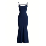 MQTIME  -  New Summer Solid Color Sexy Design Thin Shoulder Strap Back Hollow out Dress for Women