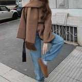 MQTIME  -  Fashion Temperament Solid Color Snood Collar Long Sleeve Woolen Short Coat Women's 2025 Winter New Wholesale