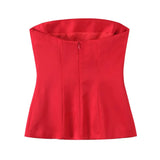  MQTIME  -  Women's Satin Textured Off-Shoulder Tops Fashionable Simple Sleeveless Short Tops Wrap Style for Stylish Casual Wear