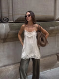 MQTIME  -  Solid Lace Patchwork Sling Tops Lady Casual Sleeveless V Neck Chic Loose Backless Short Vest Summer Vacation Street Wear