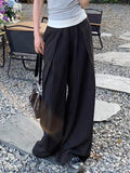  MQTIME  -  High Waist Striped Wide-Leg Pants For Woman Loose Irregular Floor-Length Trousers Single Bitton Pockets Fashion Casual Clothes