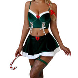 MQTIME  -  Women s Red Lace Halter Neck Babydoll Lingerie Set with G-String Thong and Matching Thigh High Stockings for Christmas Festive