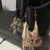 MQTIME  -   Fairy Core Rose Handbag Women Vintage Chinese Style Folds Chic Black Shoulder Bags Ladies Retro Sweet Cool Y2k Purses