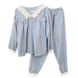 MQTIME  -  New Girl Long-sleeve Pant Pajama Set Spring Autumn Women Lady Lace Plaid Loungewear Casual 2-piece Set Woman Loose Homewear Teen