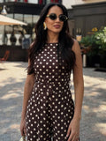 MQTIME  -  Casual Polka Dot Women's Jumpsuit Elegant O-neck Waist Cinching Pockets Wide Leg Pants Lady Bodysuit Summer Female Streetwears