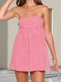 MQTIME  -  Women s Sleeveless Plaid Mini Dress with Off-Shoulder Bandeau Design Strapless Tube Top Style and Two Convenient Pockets