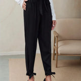 MQTIME  -  Women's Fashionable Elegant Personality Small Foot Pants Spring Autumn High Waist Pockets with Bow Comfortable Breathable Pants