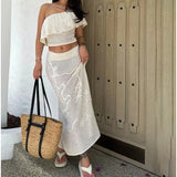 MQTIME  -  Spring and Autumn New Beach Blouse Sexy Slanted Shoulder Hollow Beach Dress Bikini Dress