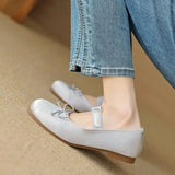MQTIME  -  New Satin Mary Janes Shoes Women Flat Heel Autumn Fashion Butterfly Knot Square Toe Ballet Shoes Female Footwear Large Size 43