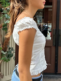 MQTIME  -  Women T-shirt Preppy Button Down Blouse Tops Y2k Vintage Cap Sleeve 00s Aesthetic Fairy Frill V Neck Crop Tops Milkmaid Vest