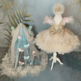 MQTIME  -  Champagne Flower Girl Dresses Colorful Flowers Butterfly Sequin With Bow And Tailing For Wedding Birthday Party Princess Gowns