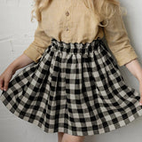 MQTIME  -  Classic Black And White Plaid Skirt Girls Summer New Loose Elastic Waist Skirt Mori Retro Cotton Linen Short A-Line Skirts