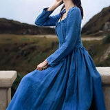 MQTIME  -  French Style Lady Pure Color Ruffle Evening Dress Elegant Temperament Long Sleeve Dress Casual U Collar High Waist Banquet Dress