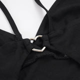  MQTIME  -  Women Black Midi Dress Spaghetti Strap Bodycon Backless Cut Out Sleeveless Elegant Party Evening Dress Slim Fit Sexy High Waist