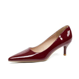 MQTIME  -  Women Sexy Null 5cm Kitten Heels Pumps For Narrow Feet Pointy Toe Patent Leather Slip-Ons For Dressing EU35-41 25cm Wine Black