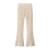 MQTIME  -  Women's Crochet Lace Flared Pants Boho Beach Vacation See-through Mesh Trousers Summer Casual Chic Hollow-out Sexy Slim Fit Pant