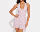 MQTIME  -  New Modern Print Halterneck Slim Sexy Polka Dot Waist Lace Hip Skirt Dress Women
