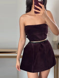 MQTIME  -  Strapless Bow Women Tube Tops Dresses Velvet A-line Party Female Short Dress 2024 Christmas Evening Party Backless Lady Rube