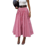 MQTIME  -  Fall Winter Pink Plaid Skirt Long Maxi A-Line Sweet Preppy Style Wool Blend Elegant Winter Skirt